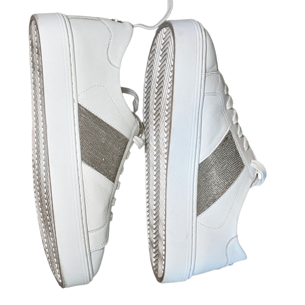 Steve Madden leather swept casual fashion sneakers white metallic accent… - Picture 2 of 11